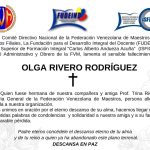 Nota de duelo de Olga Rivero Rodríguez